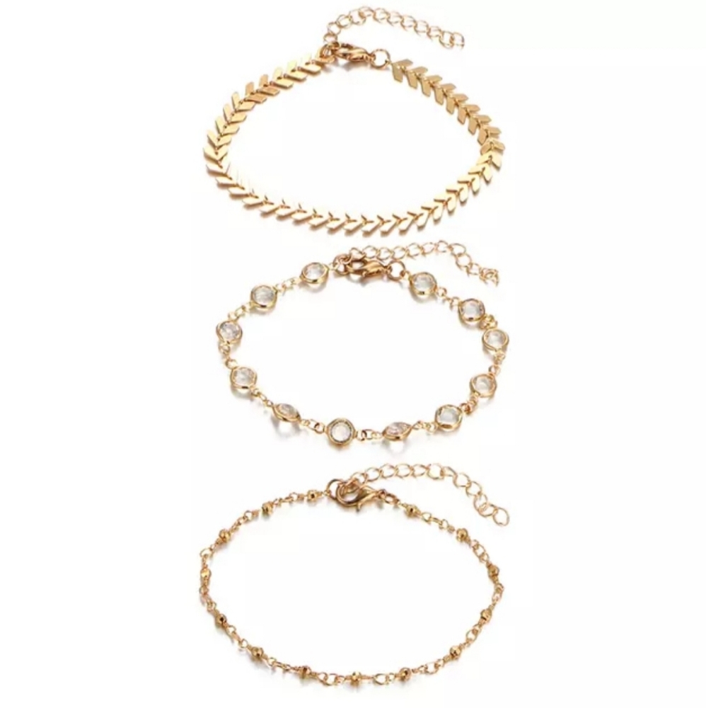Gold and Crystal Anklet 3 pc. Set - Picture 4 of 5